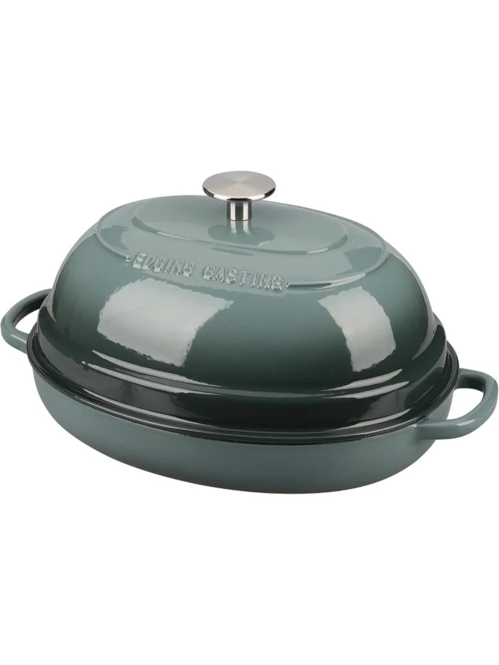 Slate Blue 6QT Oval Cast Iron Dutch Oven Pot with Lid Bread Dutch Baking Pan
